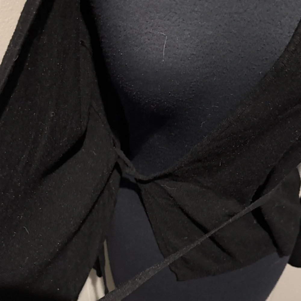 Damo V Neck Classic Preppy Minimal Black Wrap Sweater with Waist Ties
